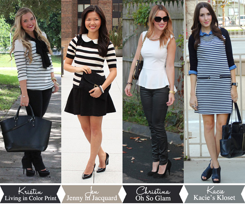 Jenny in Jacquard; NYC fashion blogger; style blog; collaboration; four ways to wear black and white; Kristin Clark of Living in Color Print; Christina DeFilippo of Oh So Glam; Kacie of Kacie's Kloset