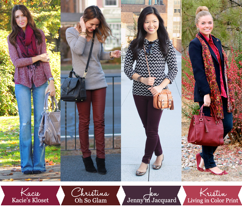 Jenny in Jacquard; NYC fashion blogger; style  blog; outfit photos; how to wear oxblood; Kacie of Kacie's Kloset; Kristin Clark of Living in Color Print; Christina DeFillipio of Oh So Glam Blog