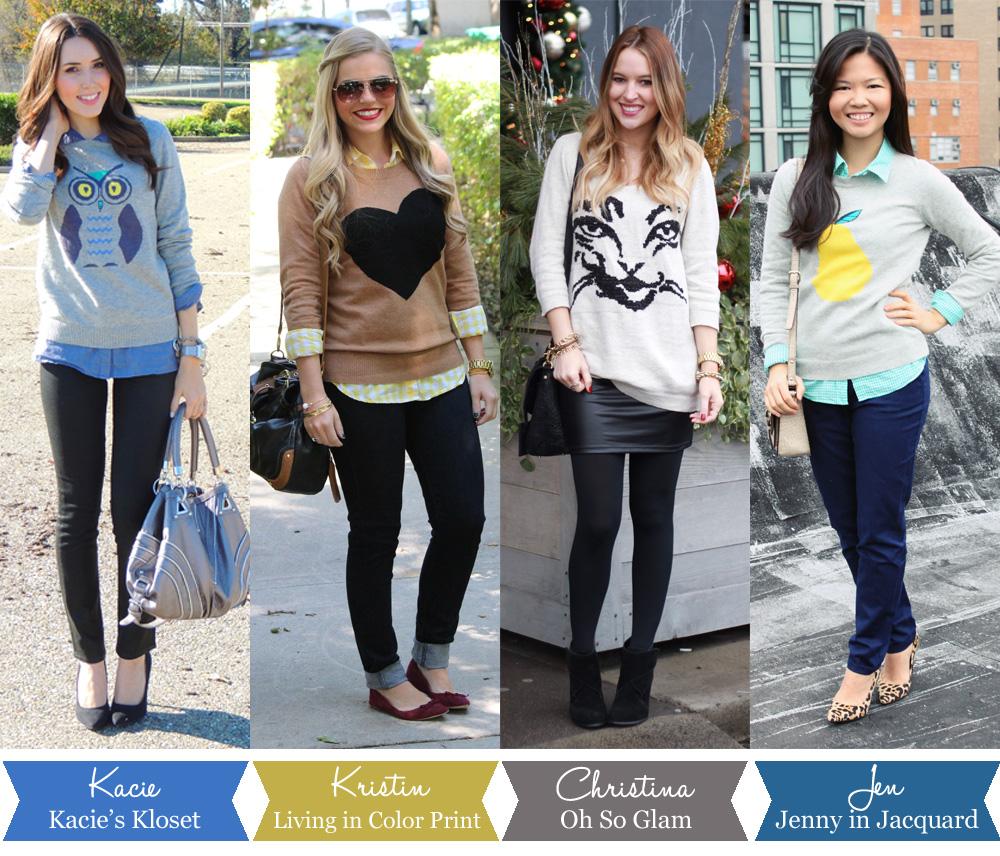 Jenny in Jacquard; NYC fashion blogger; style blog; outfit photos; Kacie of Kacie's Kloset, Kristin Clark of Living in Color Print; Christina DeFillipo of Oh So Glam; how to wear a graphic sweater