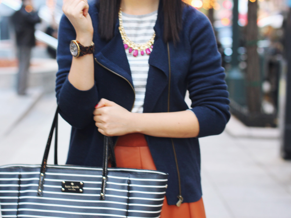 Kate Spade White Navy Striped Tote