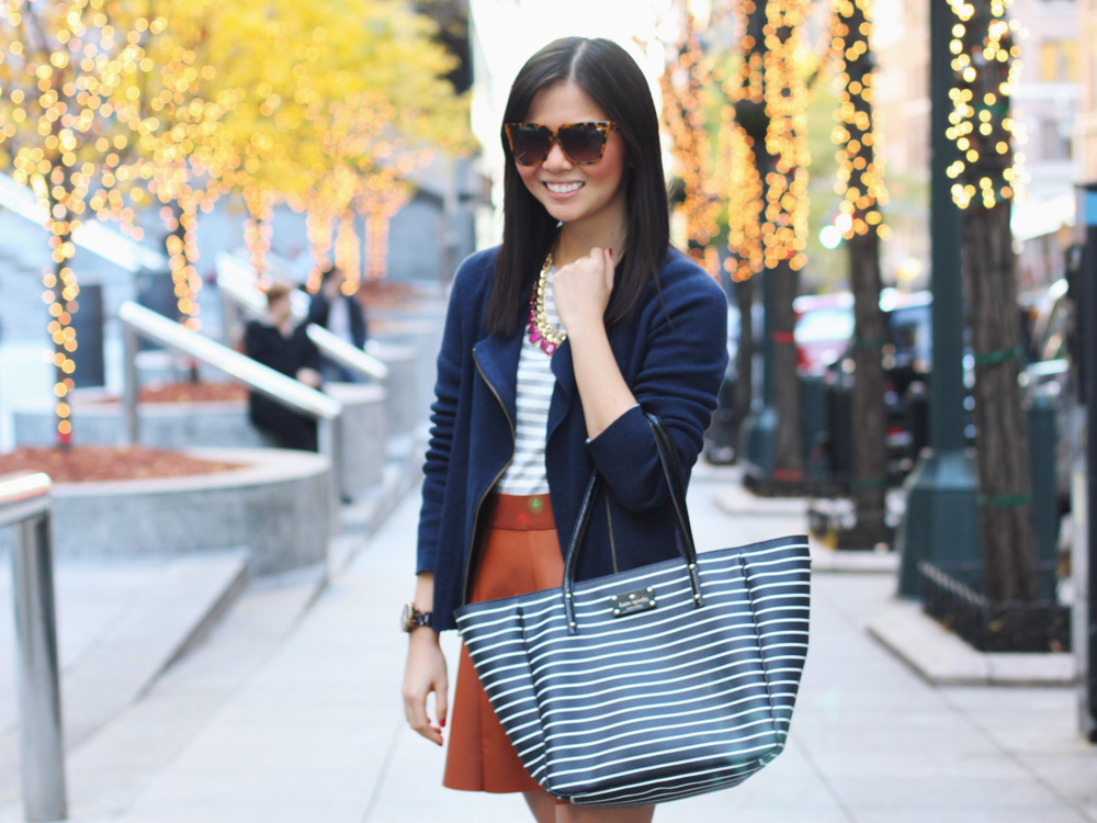 Kate Spade White Navy Striped Tote