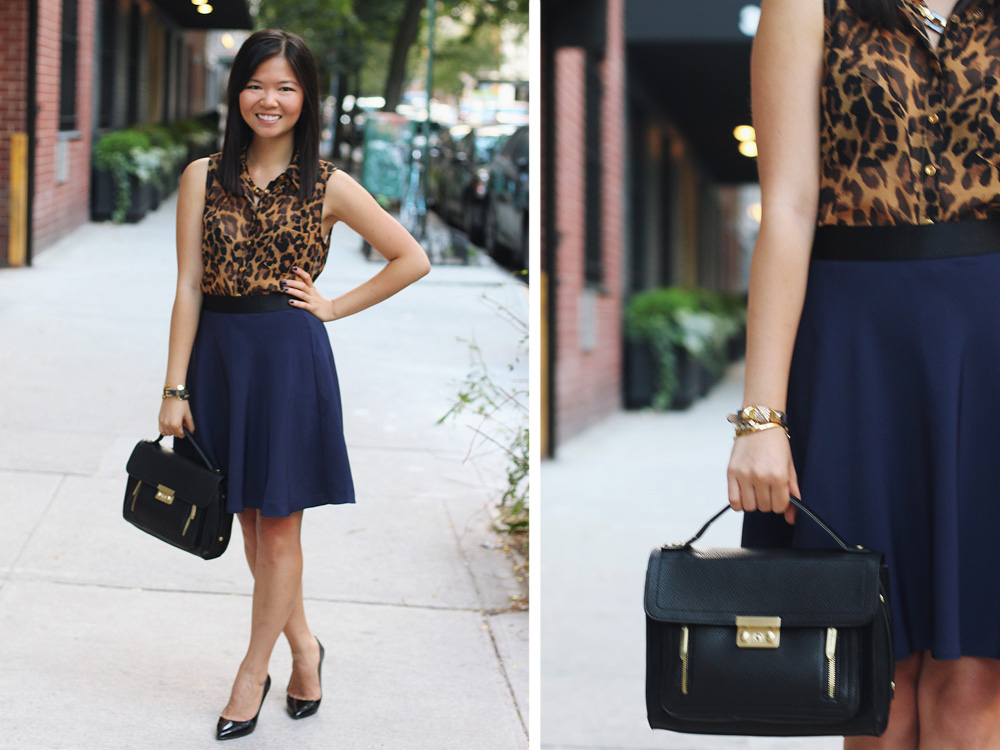 Leopard Top and Navy Skirt