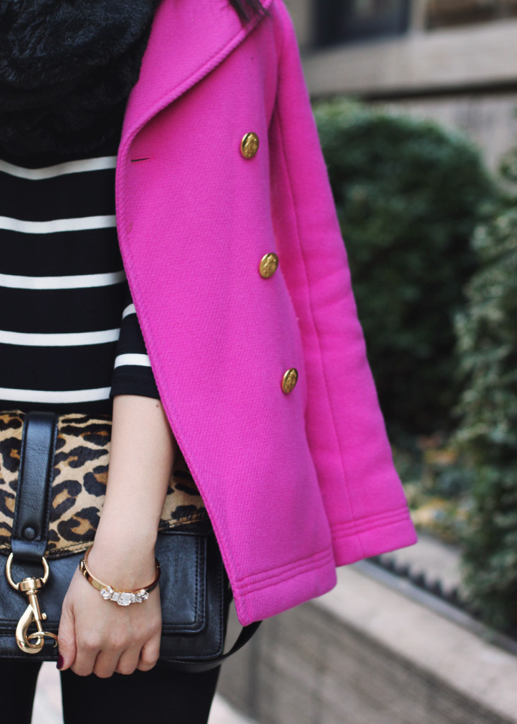 Black and White Stripes; Hot Pink Winter Outfit
