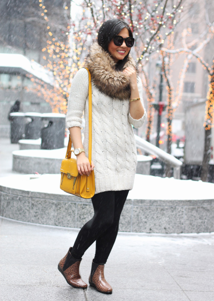 Faux Fur and Cable Knit Sweater