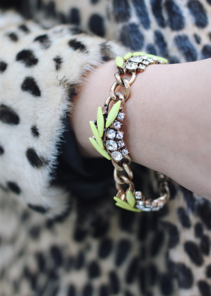 Leopard Coat and Neon Bracelet