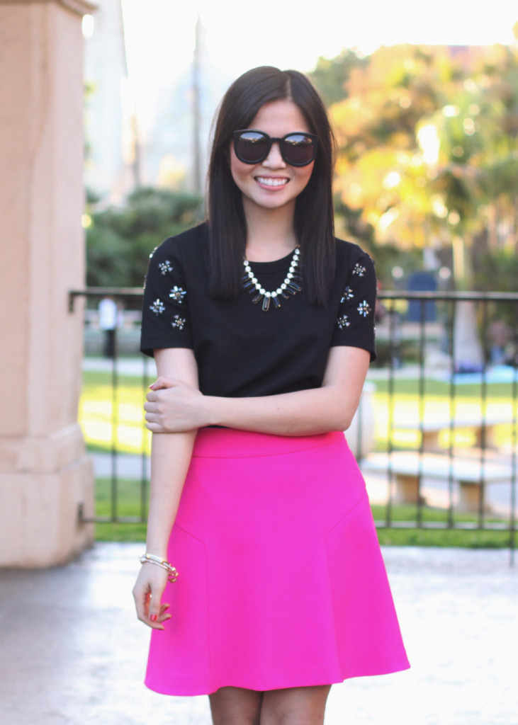 Sequin Shoulder Top & Hot Pink Skirt