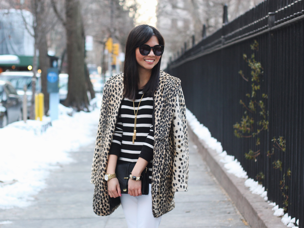 Leopard Coat & Striped Shirt