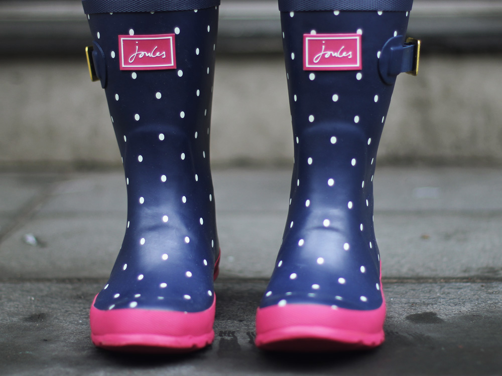 Navy & White Polka Rain Boots