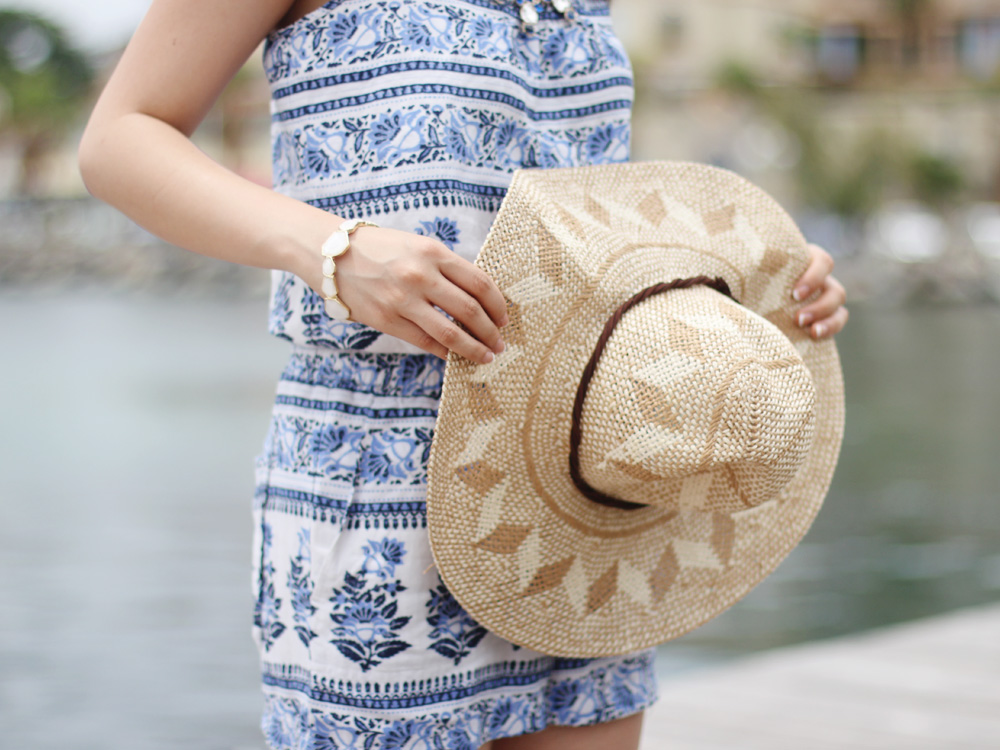 Floral Print Romper and Straw Hat