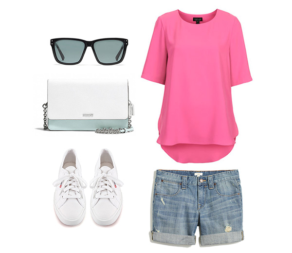 Neon Pink Top with Denim Shorts