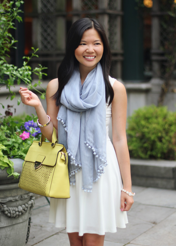 Baby Blue Scarf & Yellow Perforated Bag