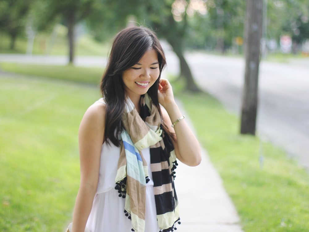 Ann Taylor Striped Pom Pom Scarf Colorful Striped Scarf