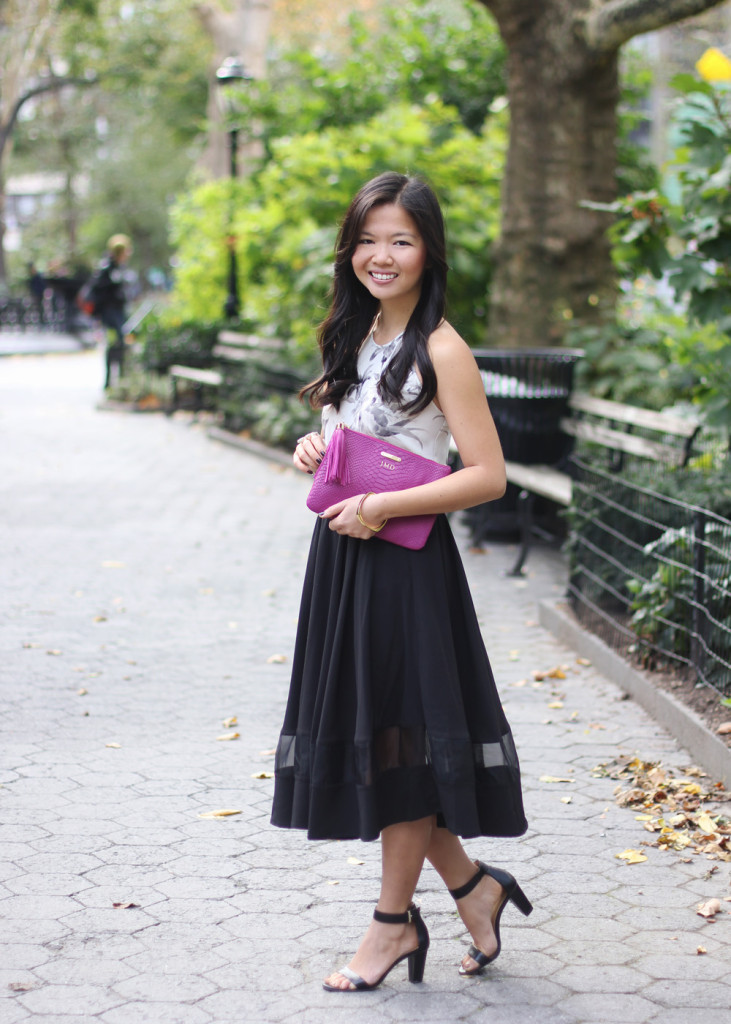 Black Midi Skirt with Mesh Stripe