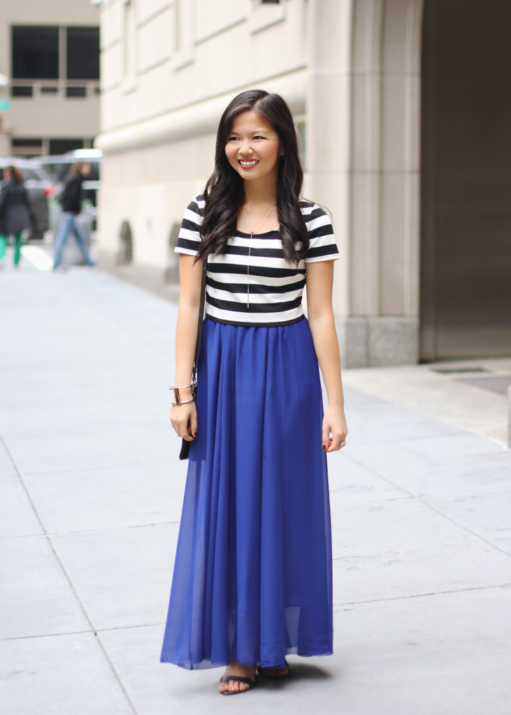 Striped Cropped Top & Cobalt Blue Maxi Skirt