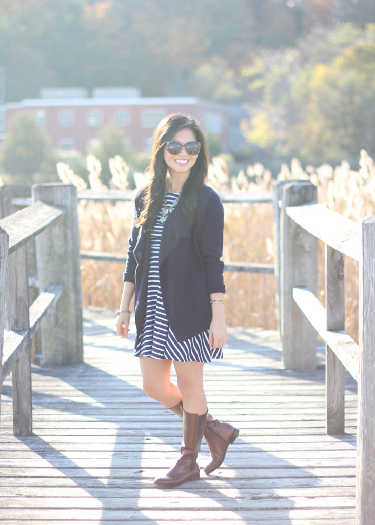 Striped Dress & Leather Boots