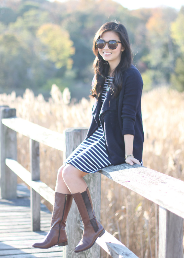Striped Dress & Leather Boots