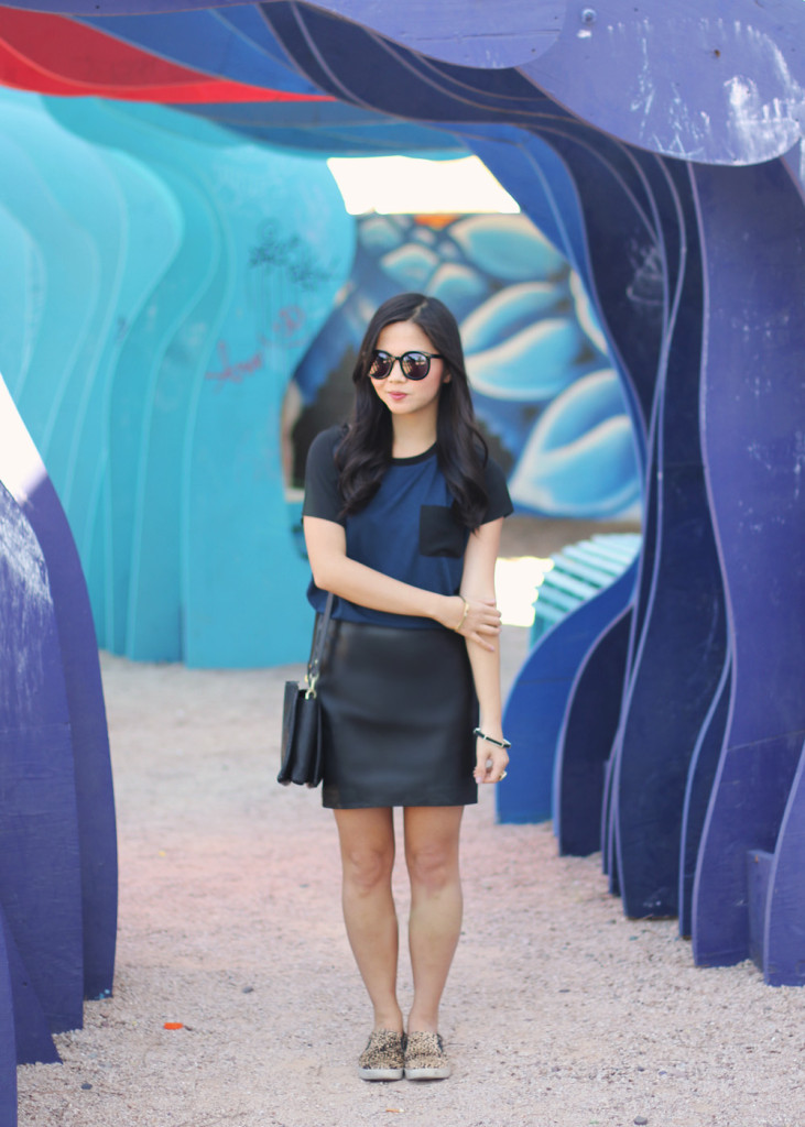 Black and Navy Faux Leather Outfit