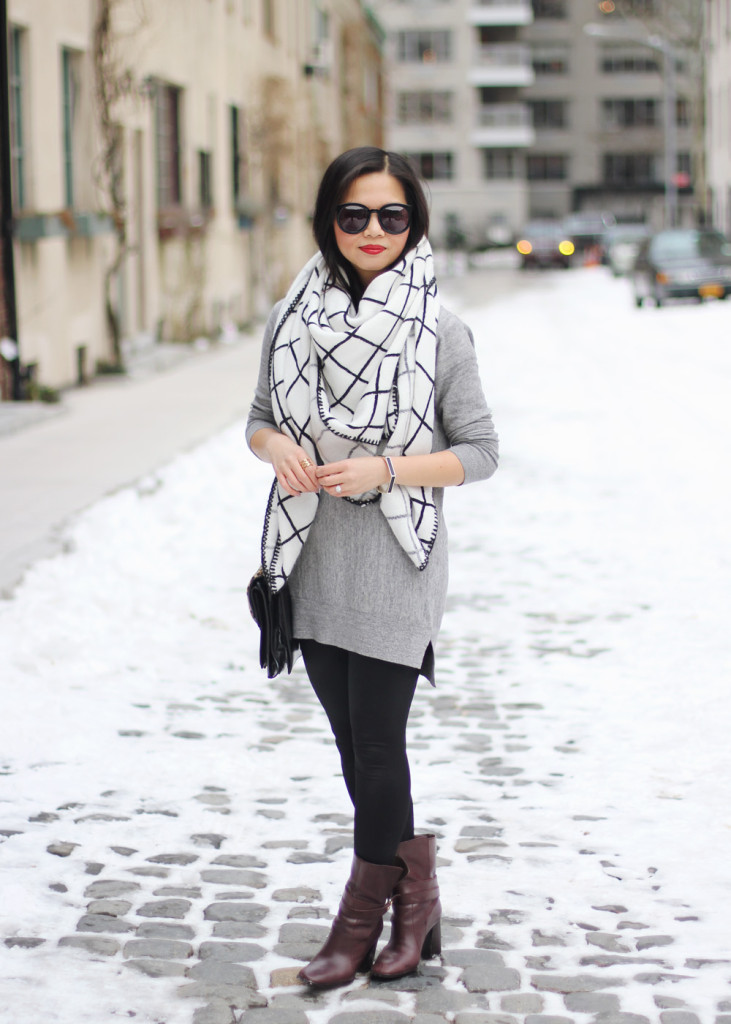 Skirt The Rules // Oversized Scarf & Grey Tunic Sweater