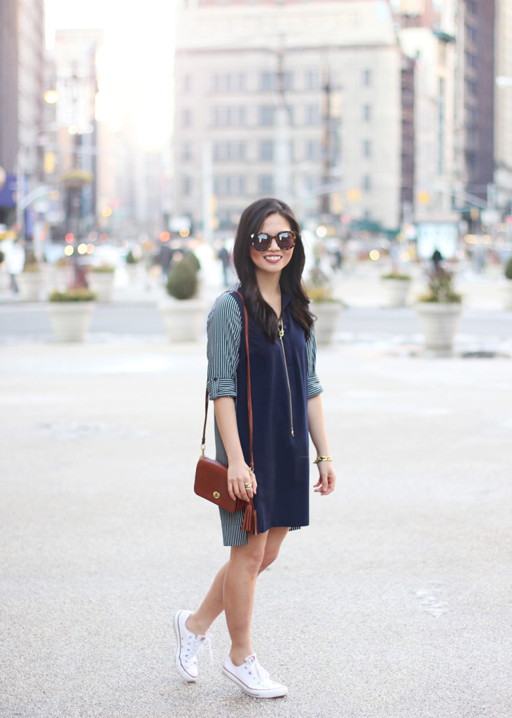 Skirt The Rules // Navy Shirt Dress with Striped Back