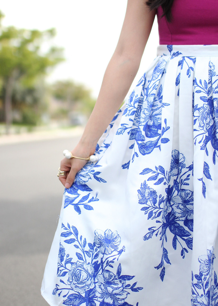 Skirt The Rules // Blue & White Floral Midi Skirt