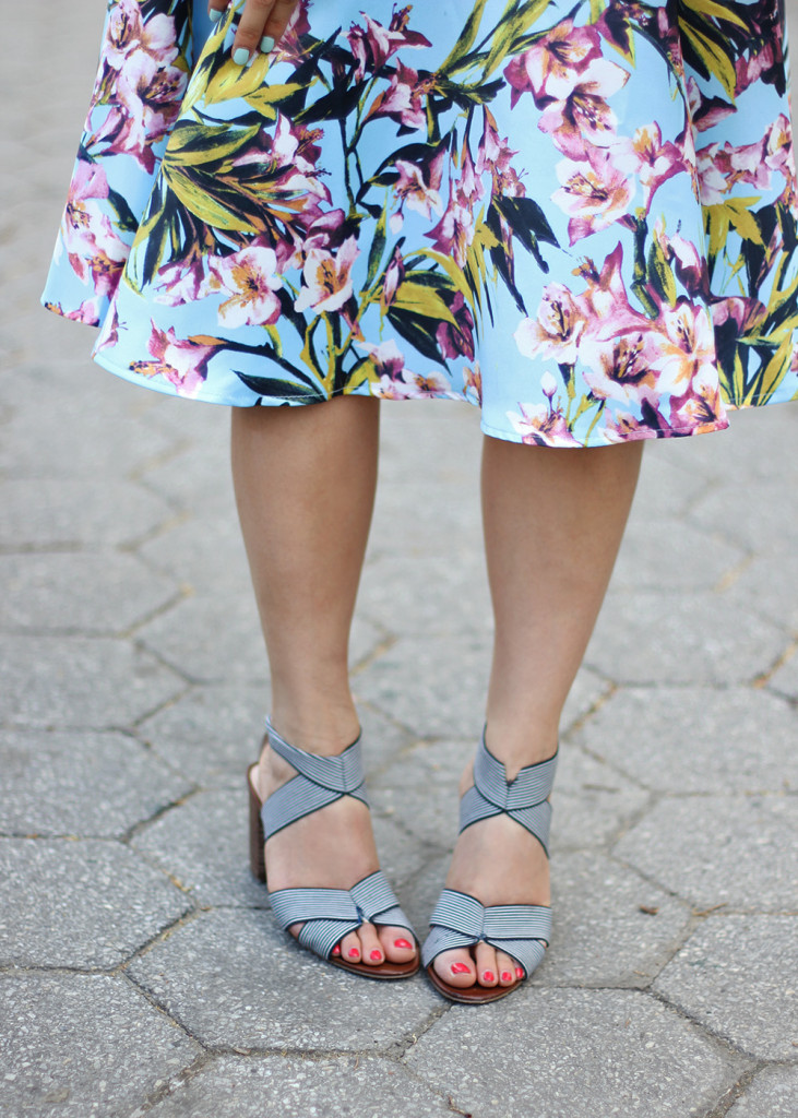 Skirt The Rules // Blue & Pink Floral Skirt & Navy Stripe Heels