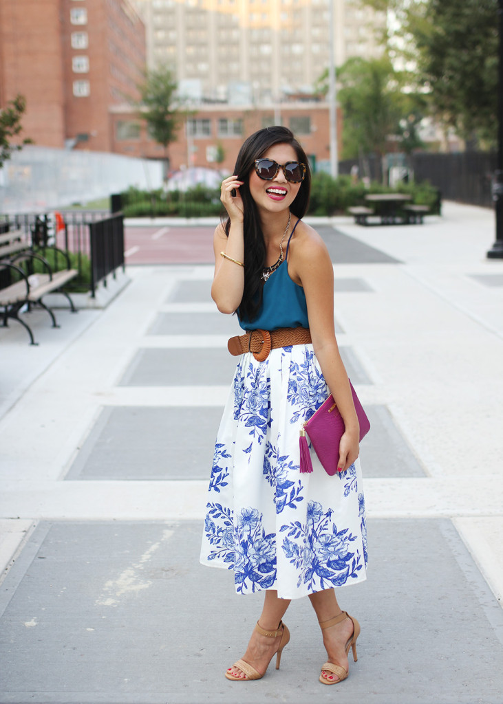 Skirt The Rules // Blue & White Floral Midi Skirt
