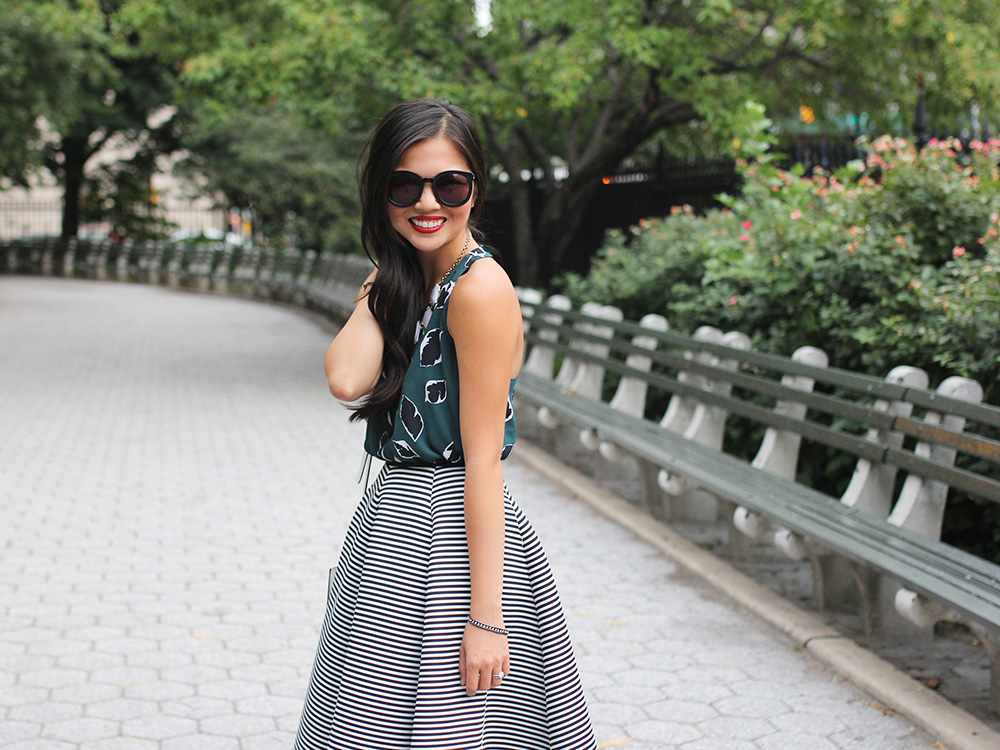 Skirt The Rules // Teal Floral Top & Striped Midi Skirt