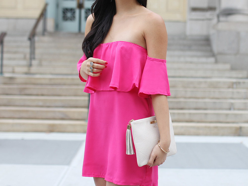 Skirt The Rules // Hot Pink Off the Shoulder Dress