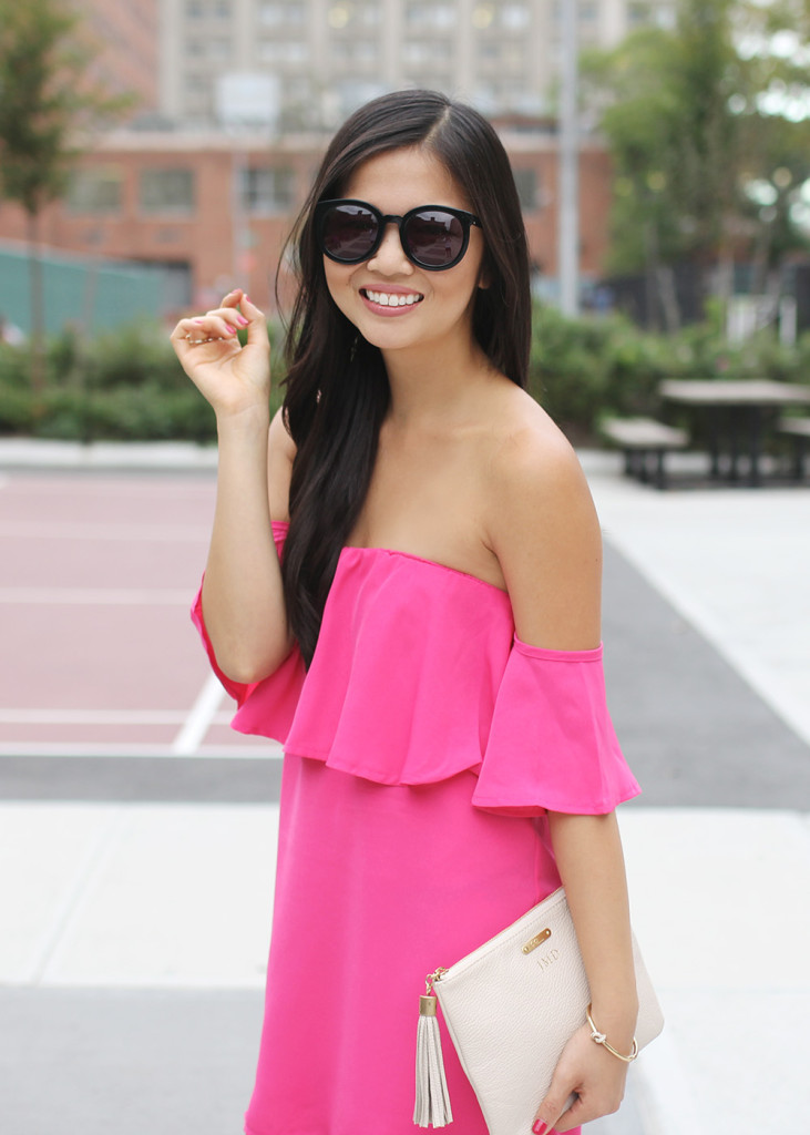 Skirt The Rules // Hot Pink Off the Shoulder Dress