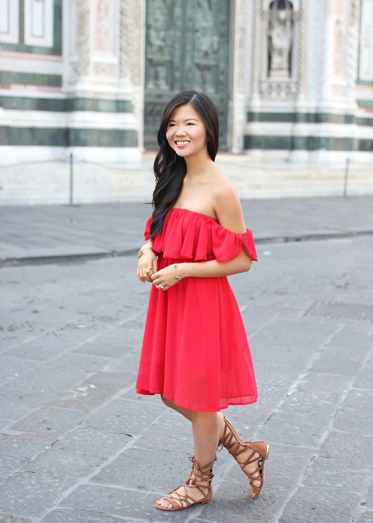 Skirt The Rules // Red Off the Shoulder Dress
