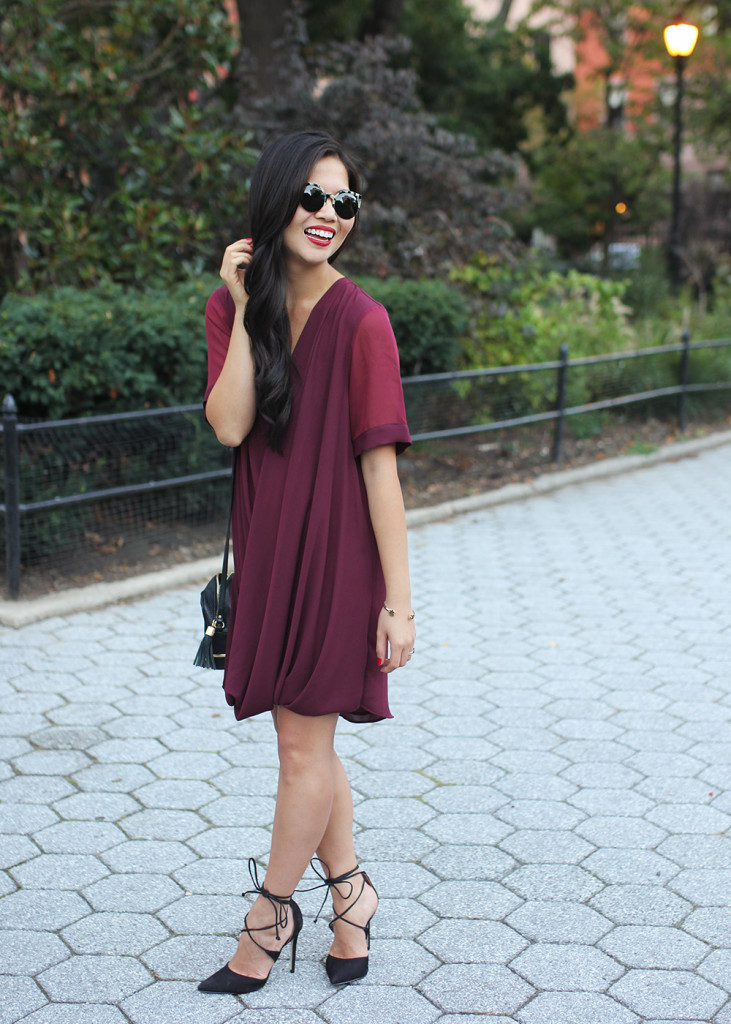 Skirt The Rules // Burgundy  Dress & Lace Up Heels