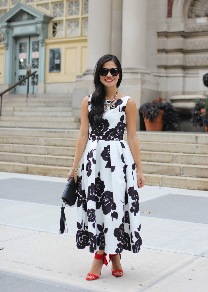 Skirt The Rules // Black & White Floral Tea Length Dress