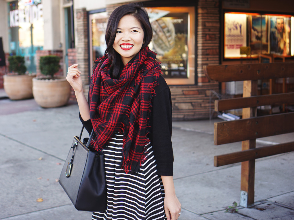 Skirt The Rules / Plaid Scarf & Striped Skirt