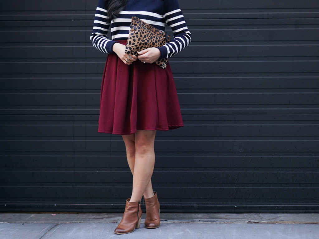 Skirt The Rules / Striped Sweater & Burgundy Skirt