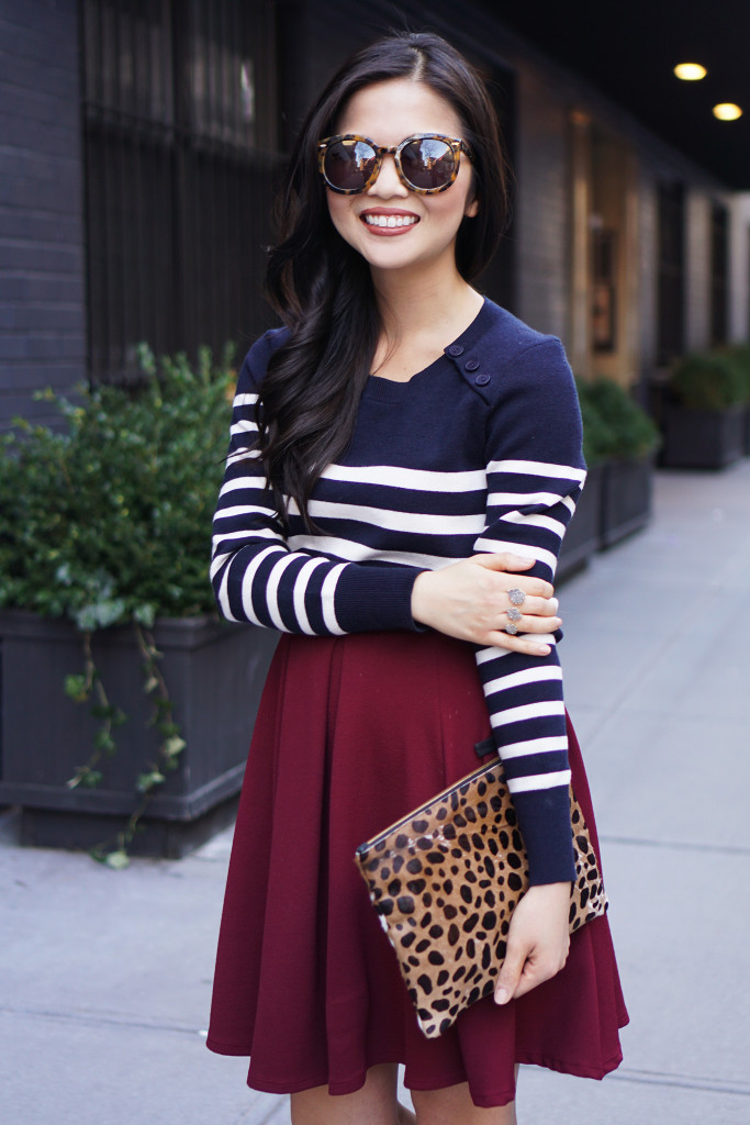Skirt The Rules / Striped Sweater & Burgundy Skirt