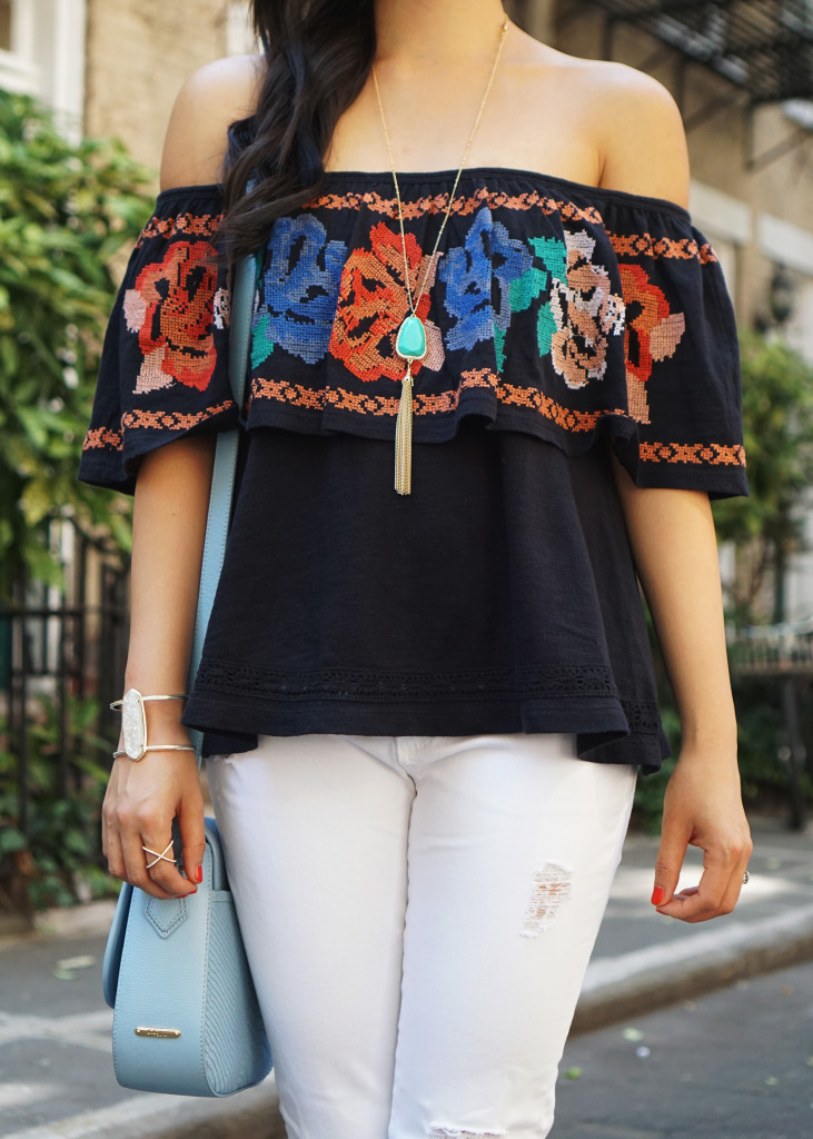Skirt The Rules / Embroidered Off the Shoulder Top