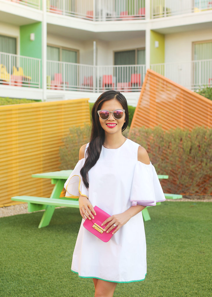 White Cold Shoulder Dress with Pop of Colors