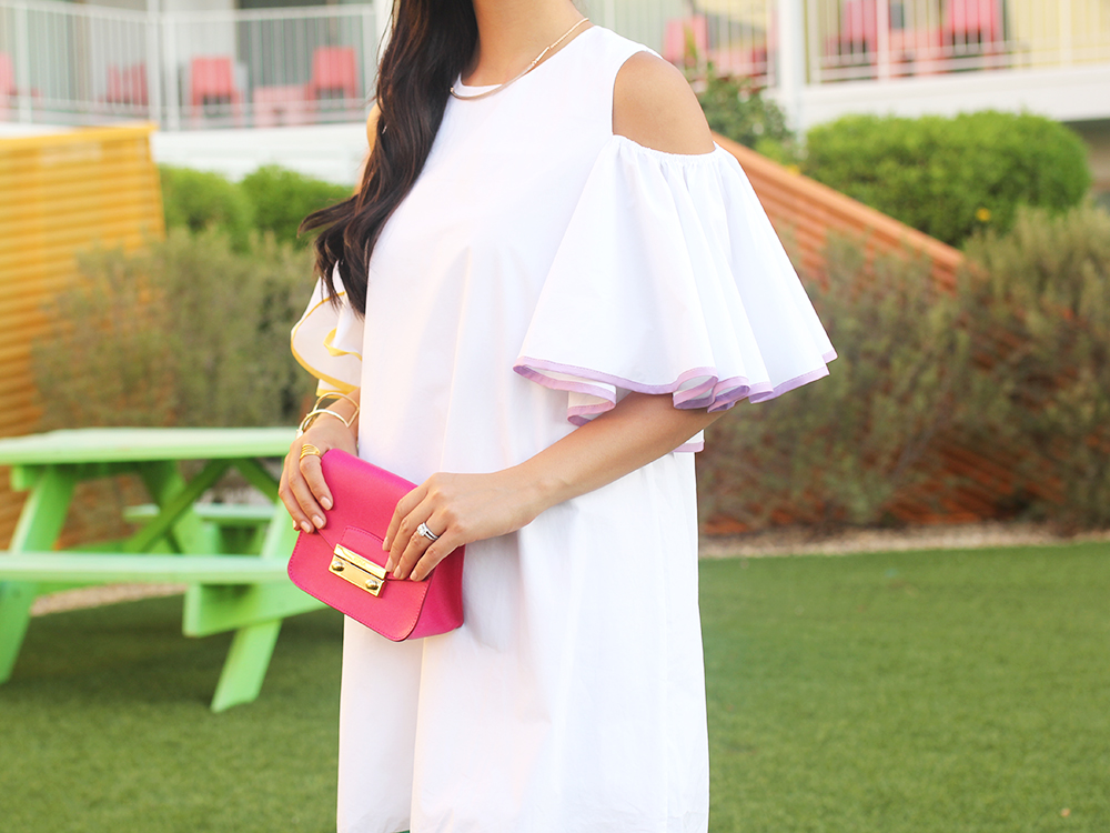 White Cold Shoulder Dress with Pop of Colors