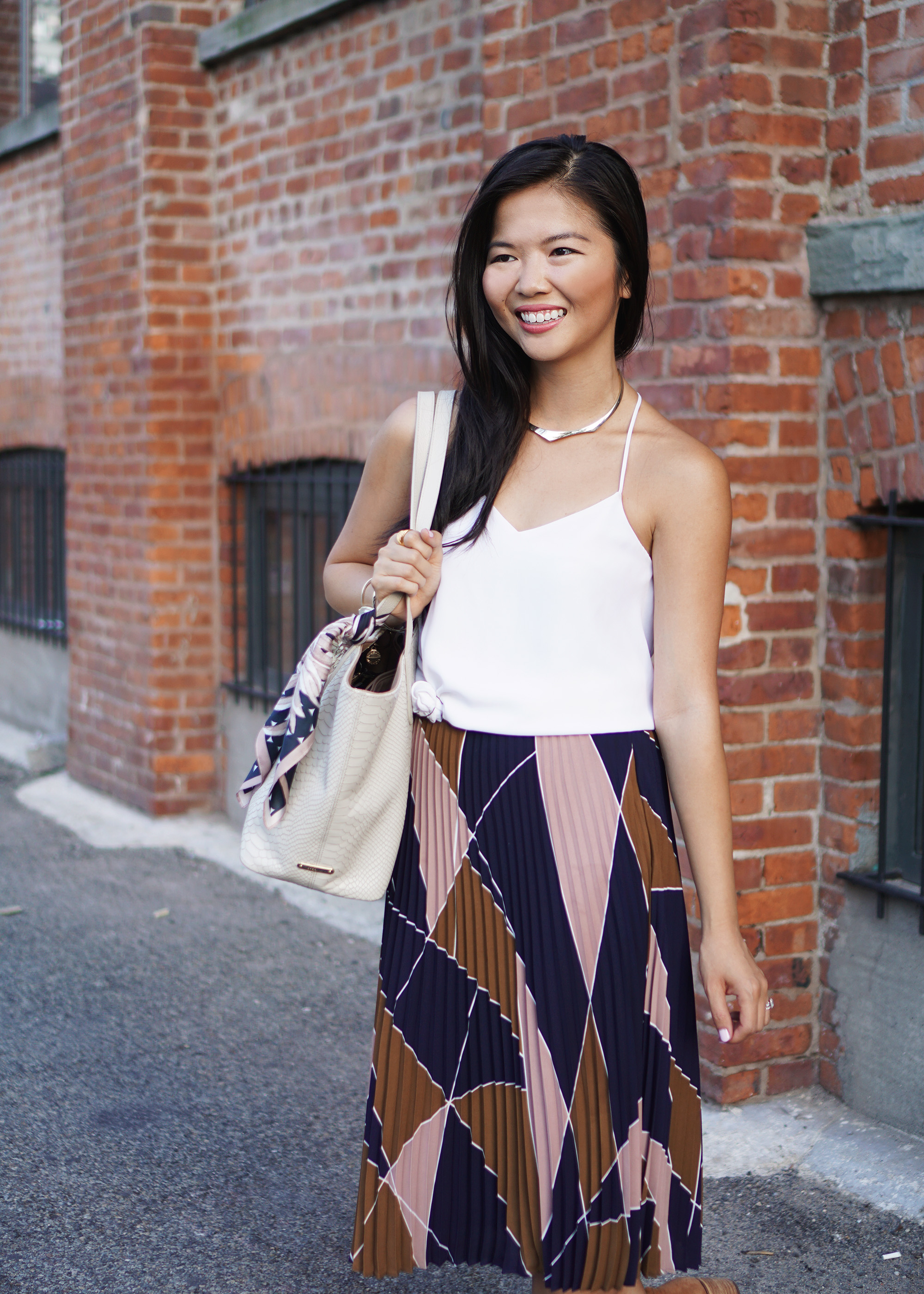 Fall Outfit / Geo Printed Pleated Midi Skirt