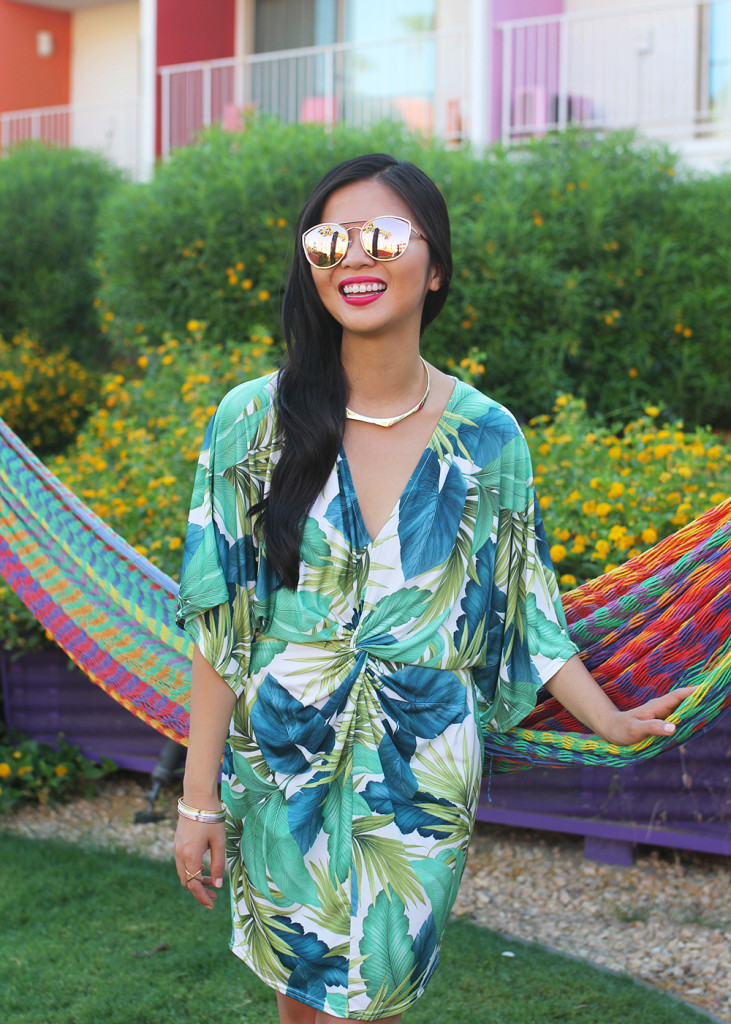 Summer Vacation Outfit / Palm Print Dress