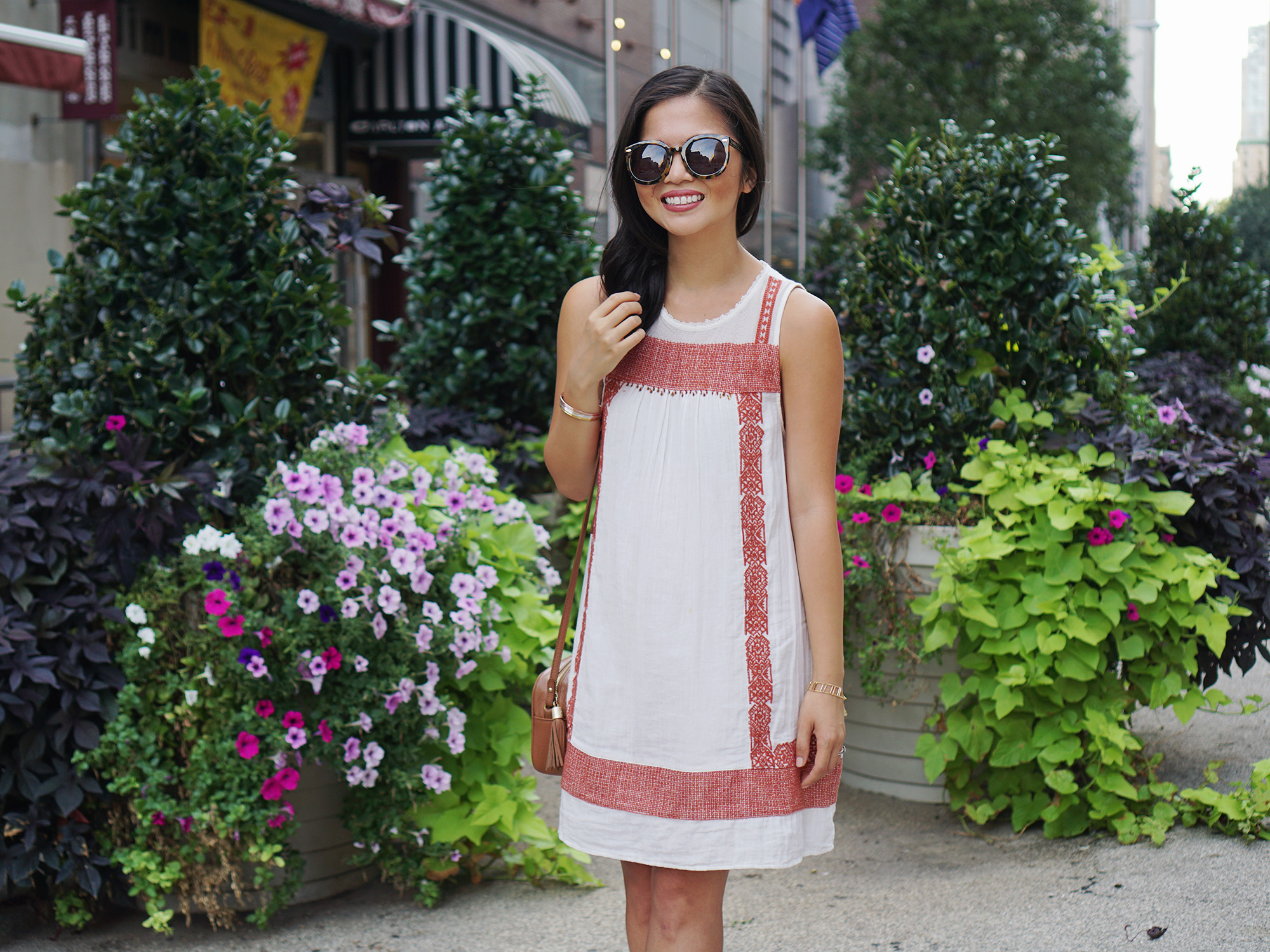 Casual Style / White Embroidered Dress with Pockets