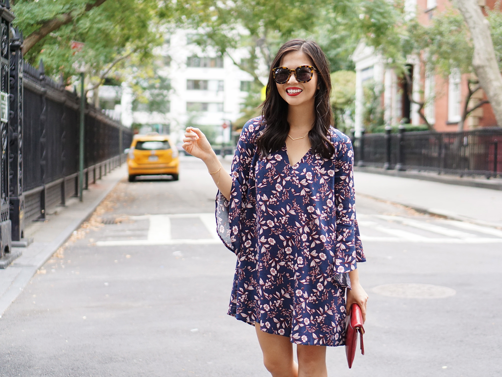 Skirt The Rules / Fall Floral Print Bell Sleeve Dress