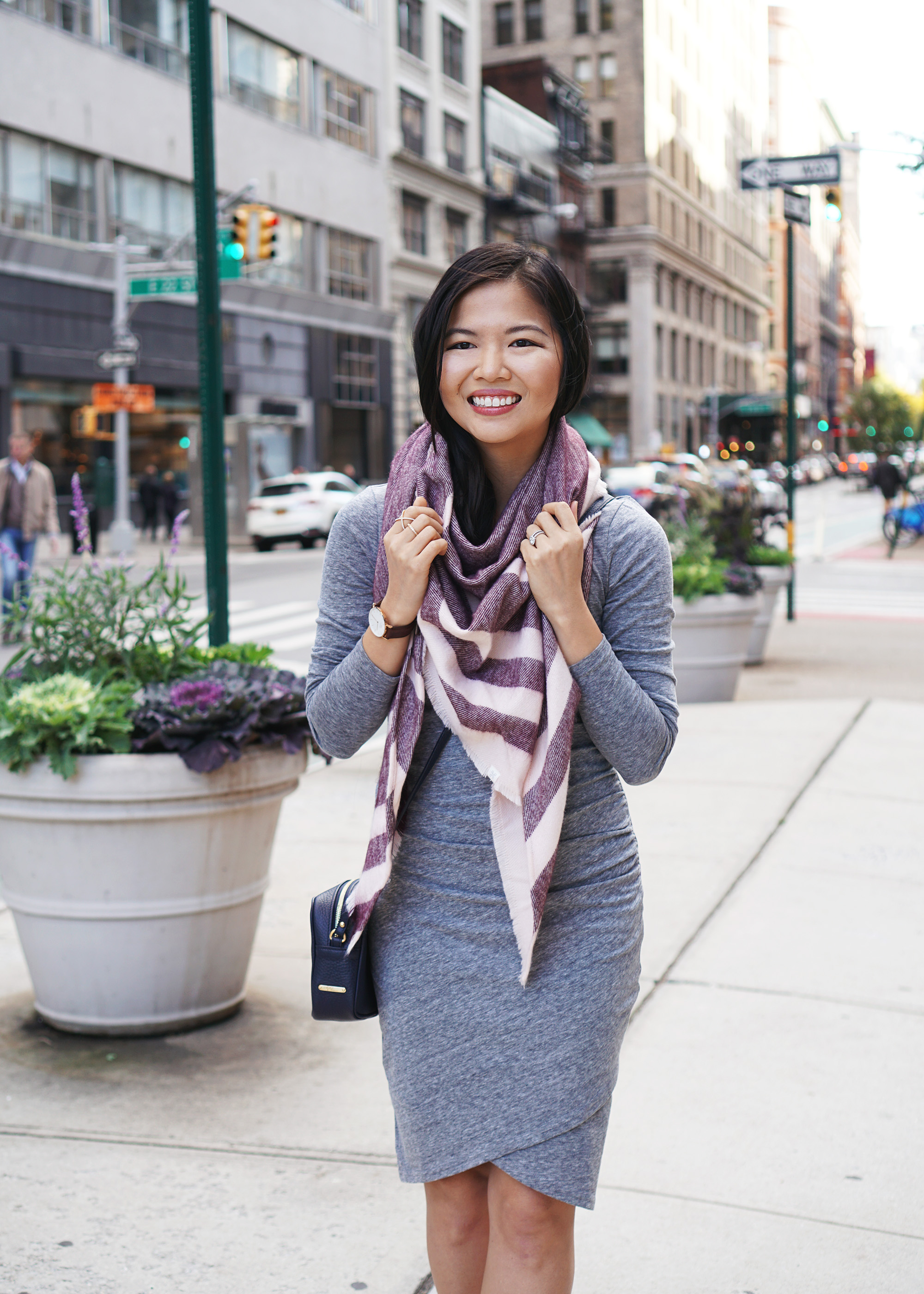 Easy Weekend Outfit: Long Sleeve Dress & Striped Scarf