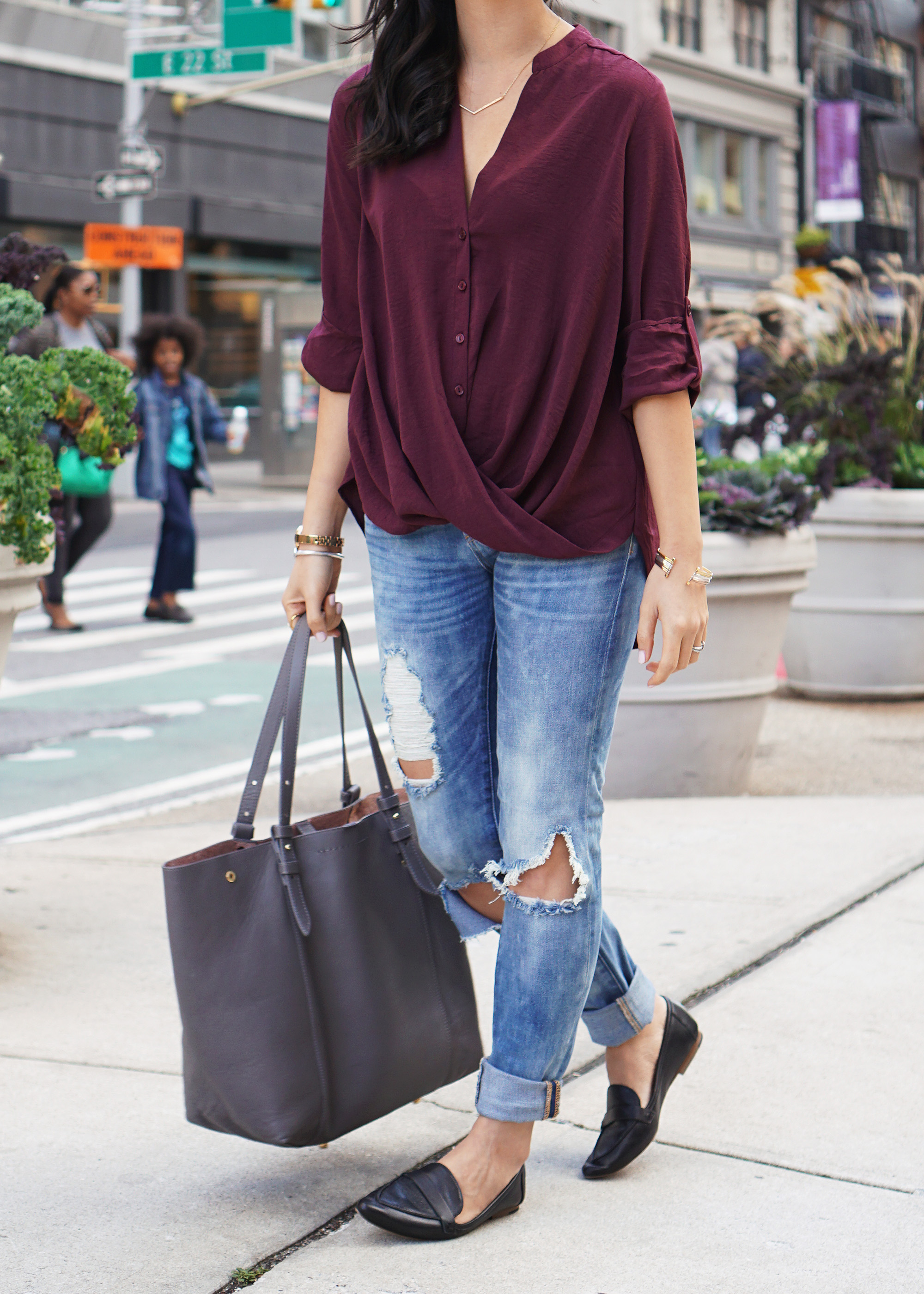 Fall Weekend Style: Ripped Jeans & Black Loafers