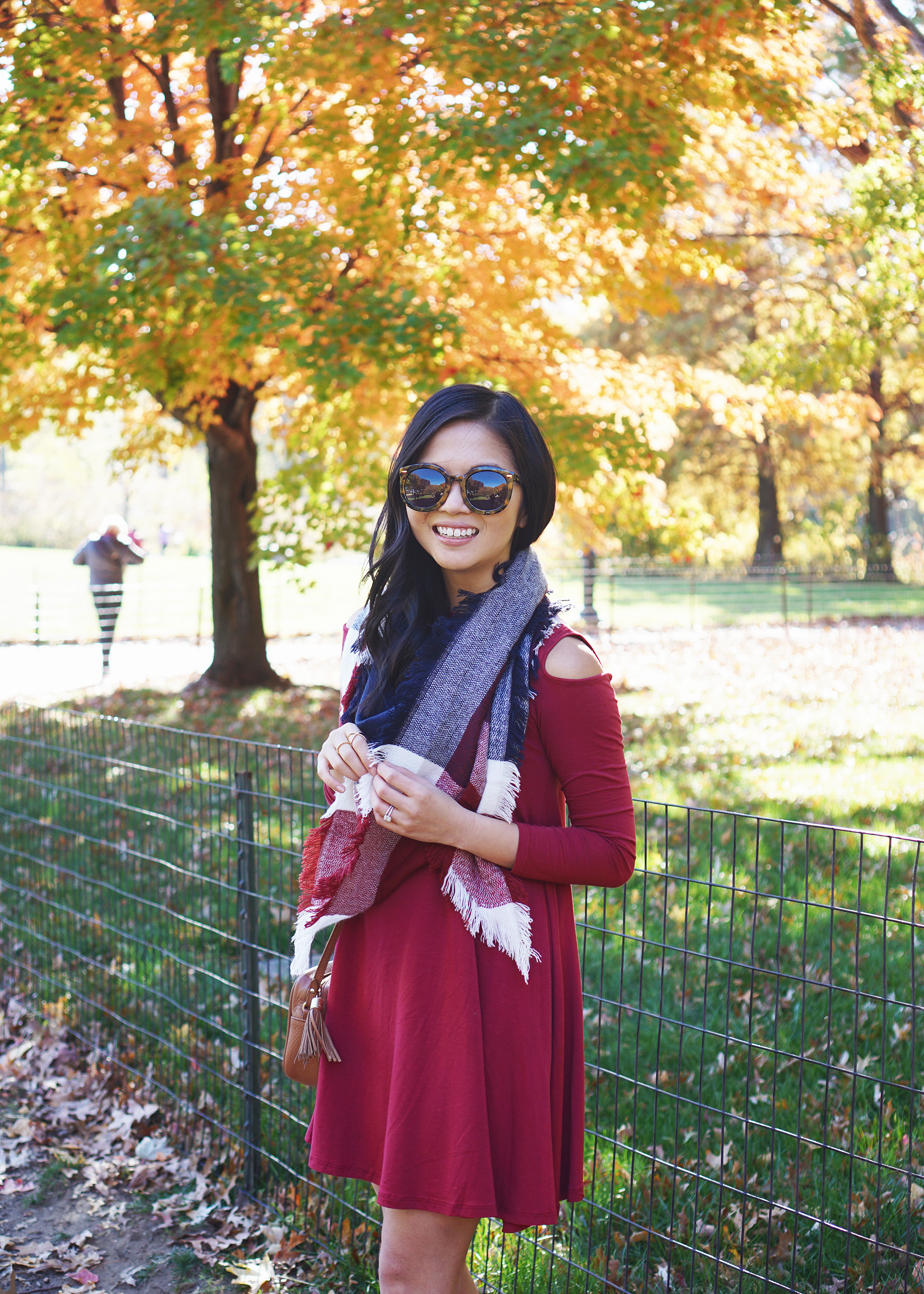 Fall Style: Cold Shoulder Dress & Blanket Scarf