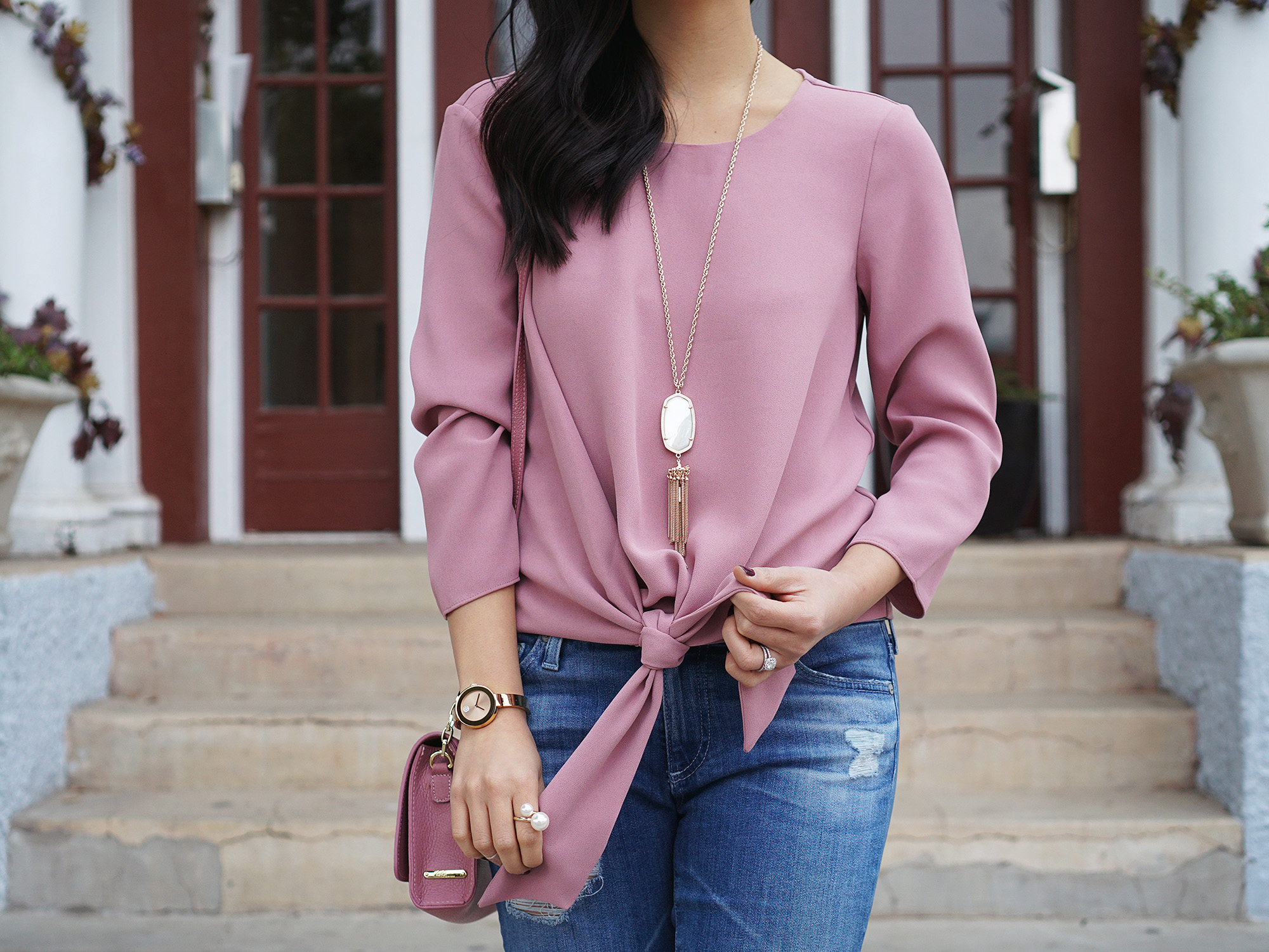 Skirt The Rules / Pink Tie Front Top & Jeans