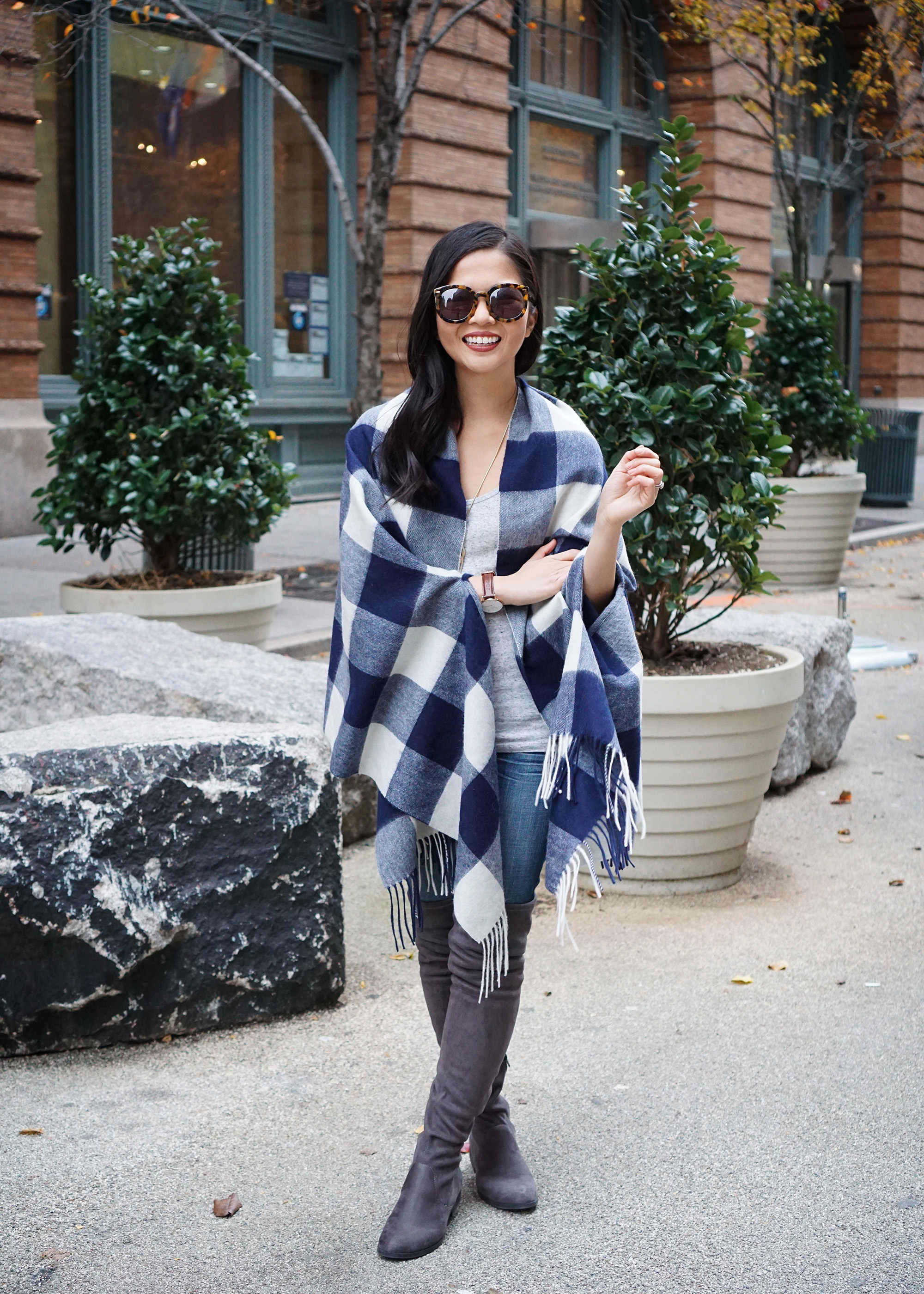 Skirt The Rules / Plaid Scarf & Over the Knee Boots