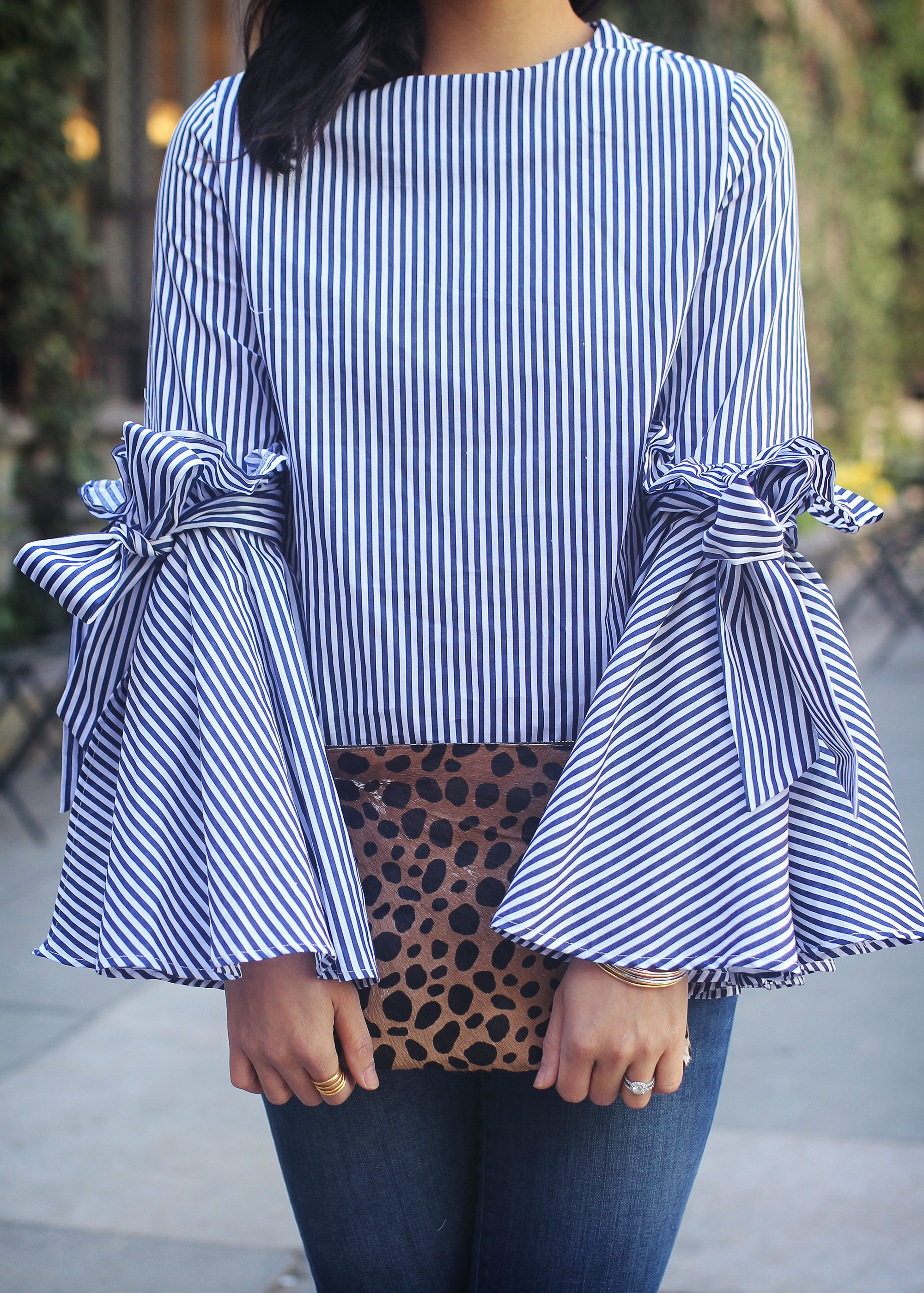 Skirt The Rules / Blue & White Striped Bell Sleeve Top