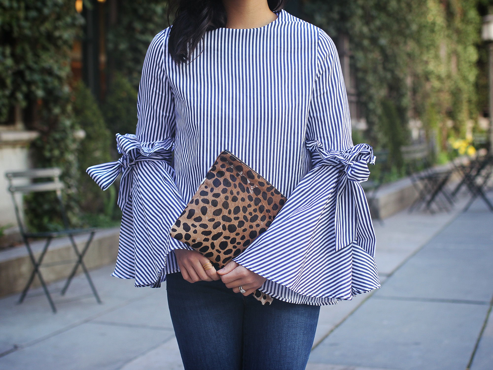 Skirt The Rules / Blue & White Striped Bell Sleeve Top