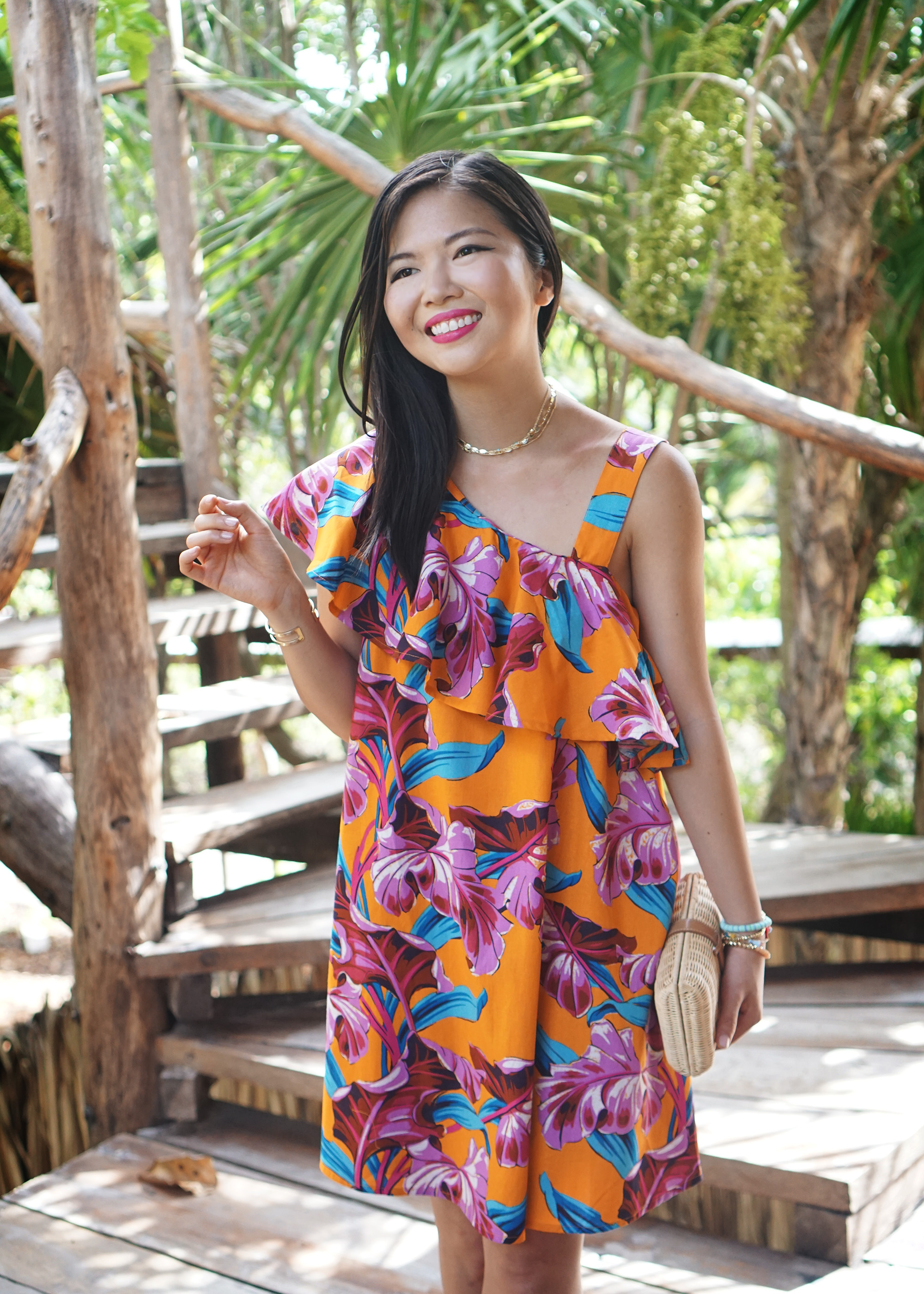 Summer Style / Orange Floral Print Dress